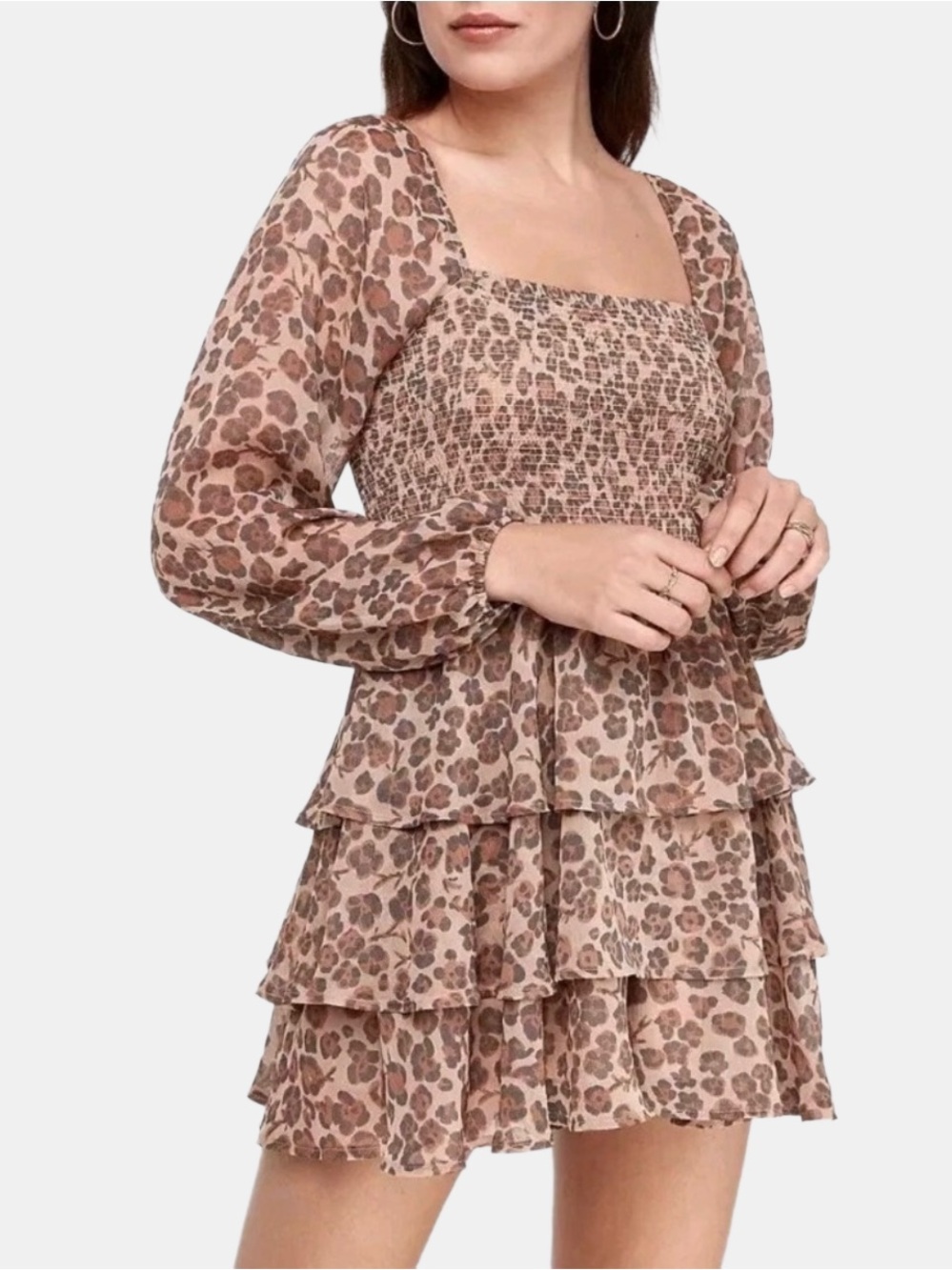 Express Women’s Leopard Print Smocked Ruffle Romper | M - NWT